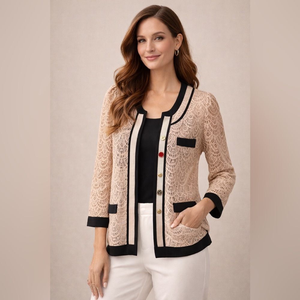 Anthropologie Corey Lynn Calter Lace Cardigan with Black Collar NWOT